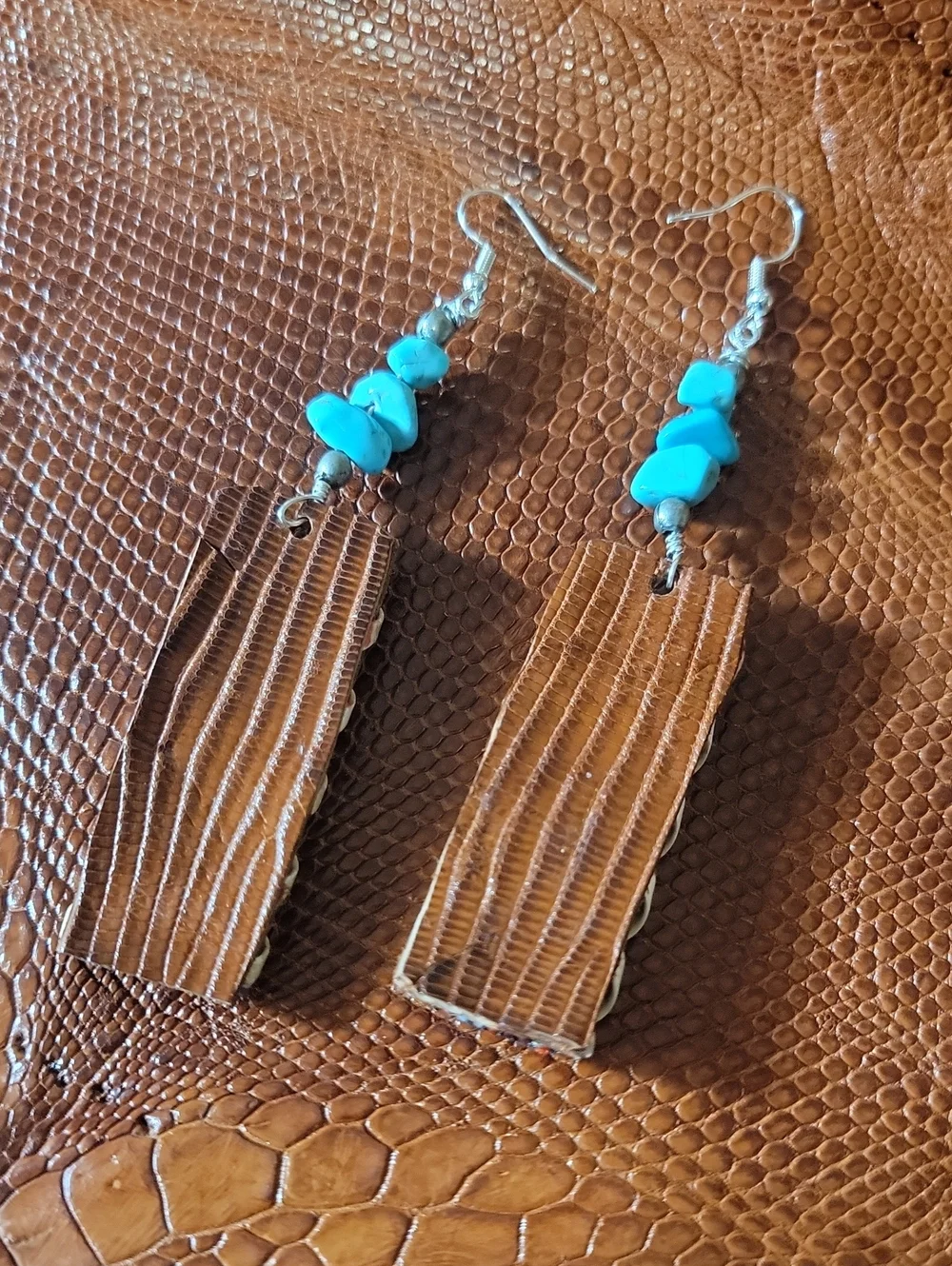 Handcrafted Native American Beads, Turquiose & Reptile Earrings